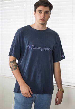 VINTAGE CHAMPION T-SHIRT SCRIPT LOGO 90S L 8.5