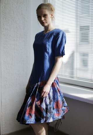 VINTAGE MIDI BLUE SILK DRESS