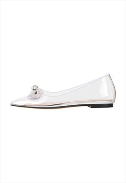 Rhinestones Bow Pointed Toe Clear Flat