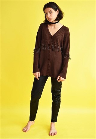 90'S GOES 70'S STYLE WESTERN STYLE SUEDE FRINGED CARDIGAN