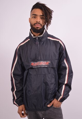 REEBOK MENS VINTAGE PULLOVER JACKET LARGE BLACK 90S