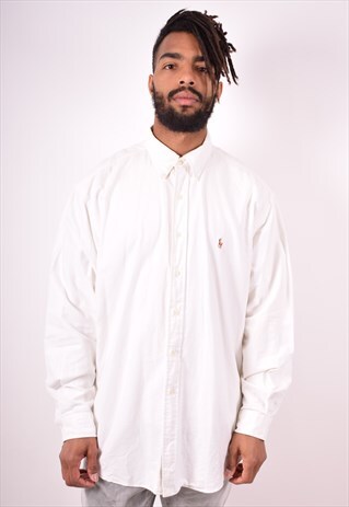 POLO RALPH LAUREN MENS VINTAGE SHIRT XL WHITE 90S