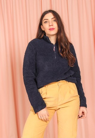 VINTAGE 90S 1/4 ZIP FLEECE IN NAVY