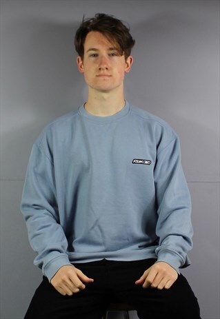 VINTAGE REEBOK SWEATSHIRT IN BABY BLUE WITH RUBBER PATCH LOG