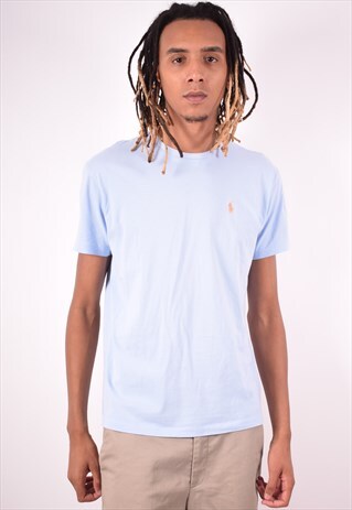 POLO RALPH LAUREN MENS VINTAGE T-SHIRT TOP SMALL BLUE 90S
