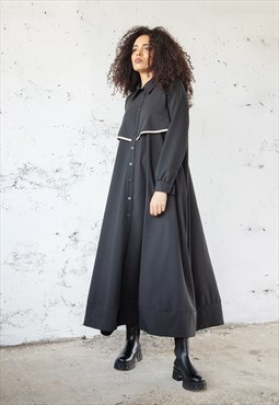 A-shaped floating maxi shirt dress with panels and trim