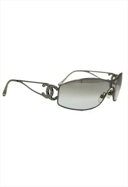 Chanel Sunglasses Shield Logo Silver Clear Wraparound 4073