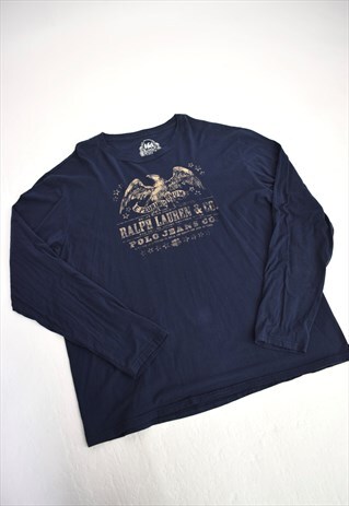 VINTAGE 90S POLO JEANS RALPH LAUREN NAVY LONG SLEEVE SHIRT