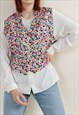 VINTAGE 70S BOHO BUTTON UP PASTEL FLORAL PRINT VEST