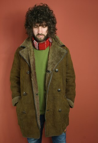 VINTAGE OVERSIZED SUEDE SHEEPSKIN SHERLING LINED WINTER COAT