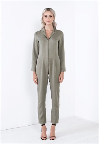 MATTE SATIN JUMPSUIT IN GREEN WITH LONG SLEEVES