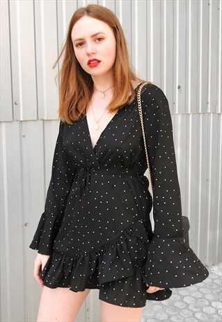 SPOT RUFFLED WRAP DRESS