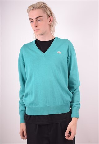LACOSTE MENS VINTAGE JUMPER SWEATER MEDIUM GREEN 90S