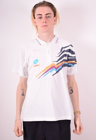 LOTTO MENS VINTAGE POLO SHIRT LARGE WHITE 90S