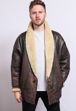 VINTAGE LEATHER AVIATOR SHEEPSKIN FLEECE JACKET