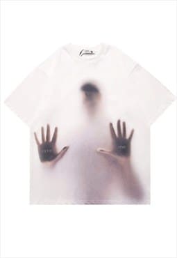 Ghost t-shirt grunge top creepy tee Gothic top in white