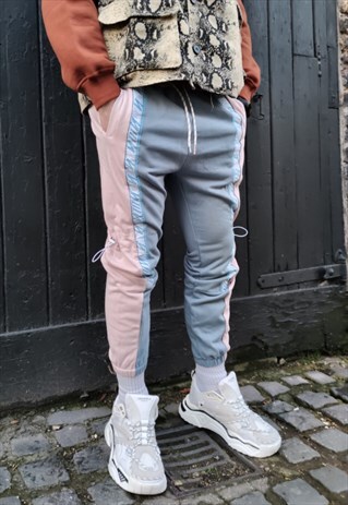 SLIM FIT STITCHED PANEL JOGGERS BEAM SPORTS PANTS IN PINK