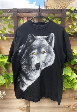 Vintage wolf graphic print Tshirt black small 