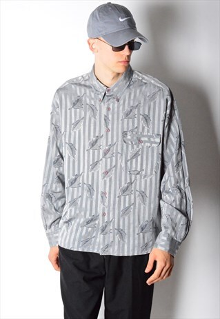 VINTAGE 70S SILVER GREY LEAF LONG SLEEVE SHIRT
