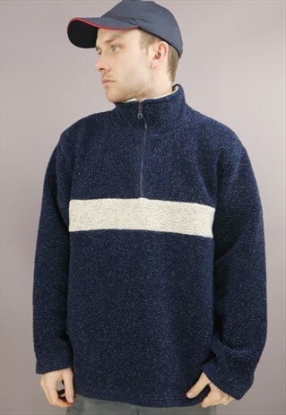 VINTAGE 1/4 ZIP TEDDY BEAR FLEECE IN NAVY BLUE & CREAM