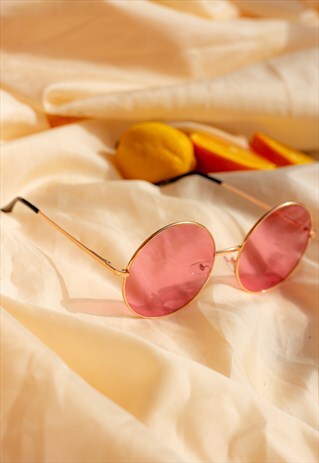 BABY PINK OVERSIZED ROUND CIRCLE WIRE FRAME SUNGLASSES