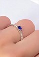 BLUE SAPPHIRE WHITE GOLD ON SILVER DAINTY SOLITAIRE RING