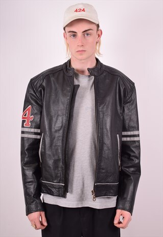 MENS VINTAGE LEATHER JACKET XL BLACK 90S