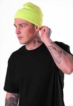54 Floral Essential Cuffed Beanie Hat - Neon Yellow