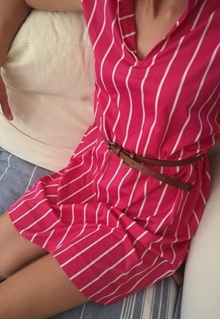 VINTAGE 90S MIDI STRIPED SLEEVELESS SLIP DRESS IN MAGENTA
