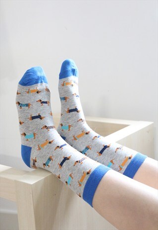 DACHSHUND DOGS PRINT SOCKS - GREY