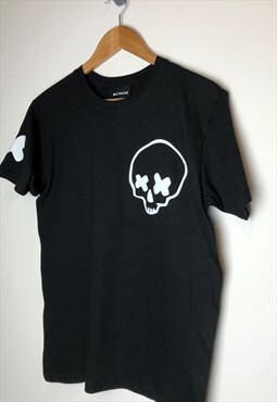 Cross eyed skull t-shirt - Black tee with white flock unisex