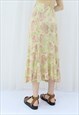 90S / Y2K VINTAGE YELLOW & PINK FLORAL MIDI SKIRT (SIZE M/L)