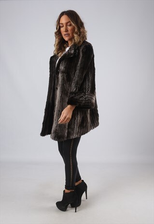 VINTAGE FAUX FUR COAT JACKET MID SHORT UK 14 (ELBC)