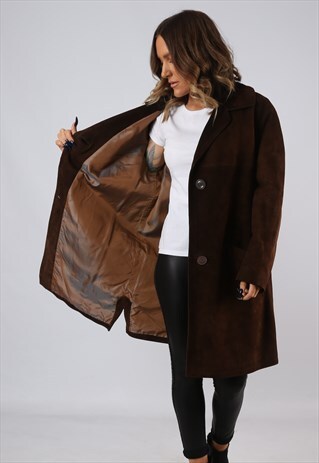 SUEDE LEATHER JACKET MID LONG VINTAGE UK 16 (BJCG)