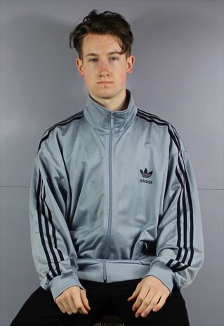 VINTAGE ADIDAS WINDBREAKER JACKET IN BLUE WITH ZIP POCKETS A