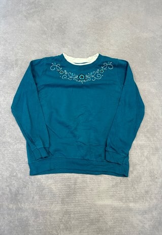 VINTAGE SWEATSHIRT EMBROIDERED FLOWERS PATTERNED JUMPER