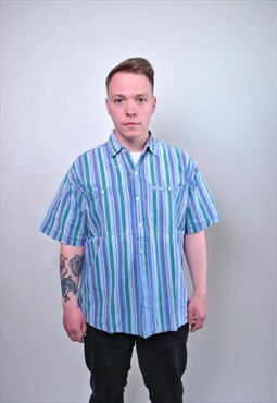 Calvin Klein 90s shirt, vintage striped blue 80s style 