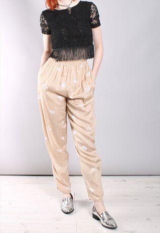 VINTAGE 80S TROPICAL CRAZY PATTERNED HIGH WAISTED TROUSERS