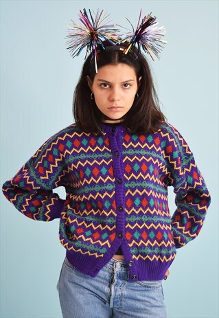 90'S RETRO FAIR ISLE PATTERN CHRISTMAS CARDIGAN