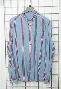 Vintage 90s Striped Shirt Blue  size L 