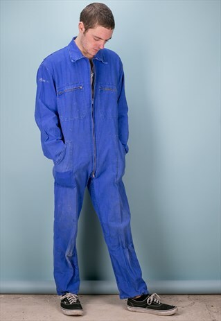 VINTAGE UTILITY BOILER SUIT WORKWEAR OVERALLS IN BLUE