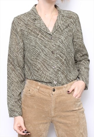 VINTAGE 90S GREEN PRINT BLOUSE SHIRT