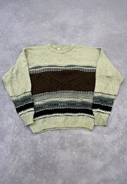 Vintage Knitted Jumper Abstract 3D Patterned Grandad Sweater