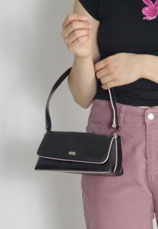 VINTAGE 90S SMALL BLACK PINK TRIM SHOULDER BAG