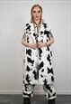 COW PRINT COAT HOODED FAUX FUR SPOT PATTERN TRENCH ANIMAL 