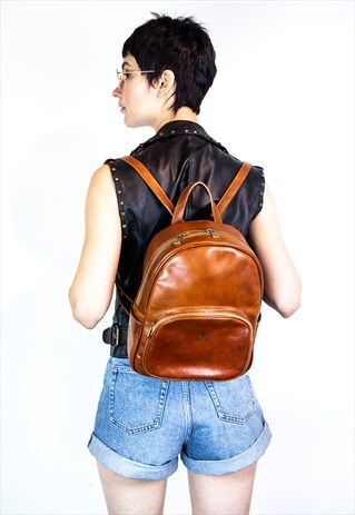 ITALIAN LEATHER BACKPACK TAN BROWN MEDIUM