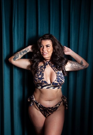 THE DENNY TIE SIDE LEOPARD PRINT STRETCH BIKINI BOTTOM