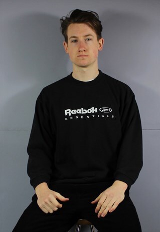 VINTAGE REEBOK ESSENTIALS SWEATSHIRT IN BLACK WITH EMBROIDER