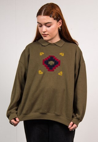 VINTAGE 90'S GREEN EMBROIDERED SWEATSHIRT