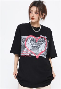 Angel print t-shirt love graffiti tee grunge top in black